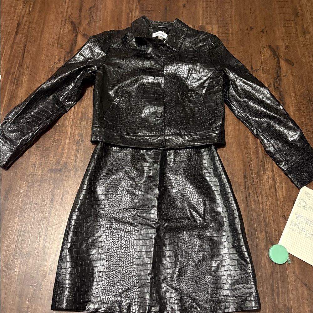 2pc skirt/jacket combo CK black Croc-Embossed faux leather Women's suit combo!